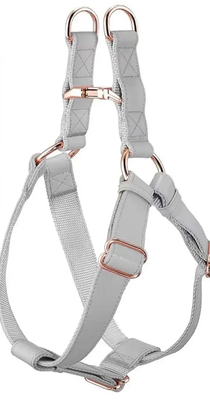 Soft Leather No Pull Adjustable Dog Harness with Rose Gold Hardware